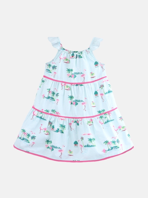 

Beebay Girls Blue & Pink Printed A-Line Dress
