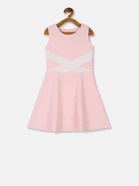 

The Childrens Place Girls Pink & White Colourblocked Fit and Flare Dress