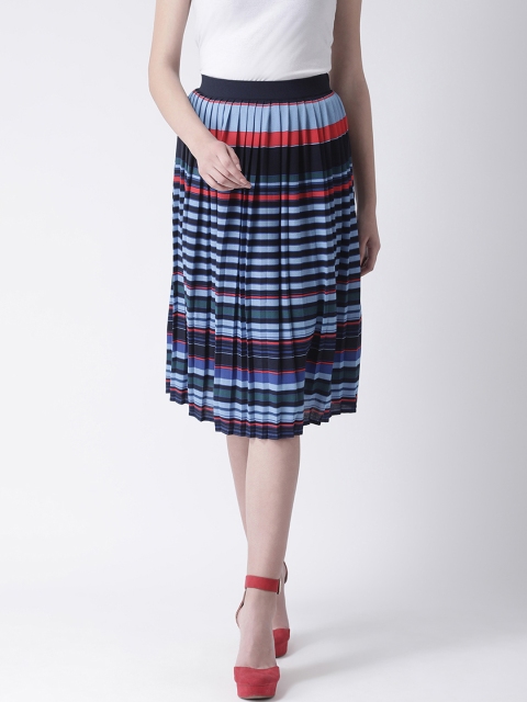 

Leo Sansini Women Blue & Orange Striped A-Line Knee-Length Skirt