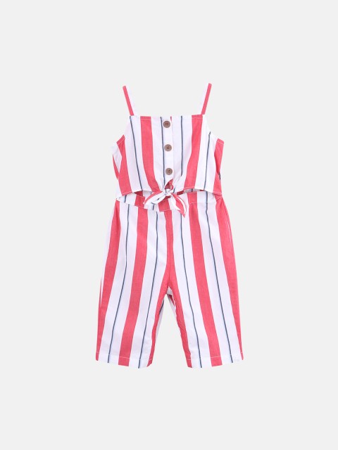 

Beebay Girls Red & White Striped Basic Jumpsuit