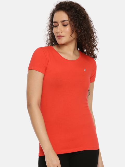 

Feather Soft Elite Women Orange Solid Round Neck T-shirt