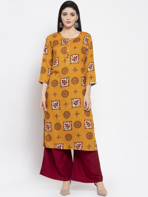 

Clora Creation Women Mustard Yellow & Maroon Printed Kurta with Palazzos