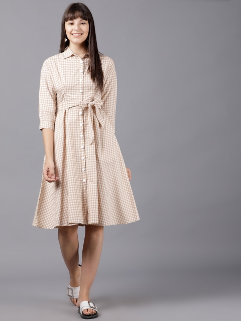 

Tokyo Talkies Women Beige Checked Shirt Dress