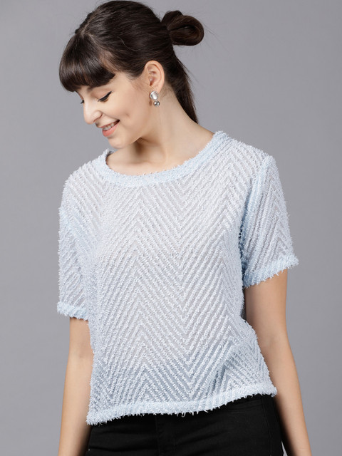 

Tokyo Talkies Women Blue Self Design A-Line Top