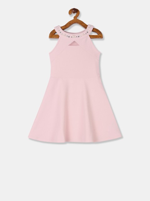 

The Childrens Place Girls Pink Solid Fit and Flare Dress