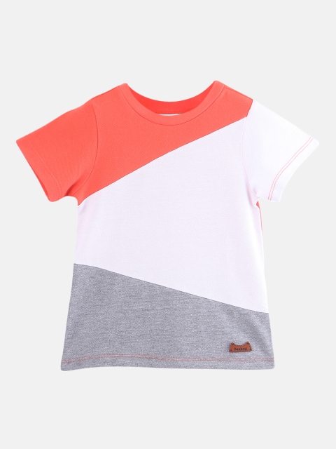 

Beebay Boys Orange White Colourblocked Round Neck Pure Cotton T-shirt