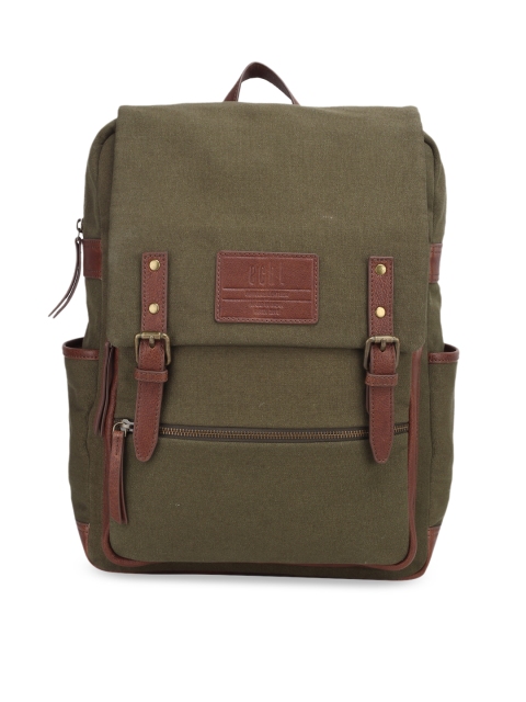 

echt Men Green & Brown Solid Leather Backpack