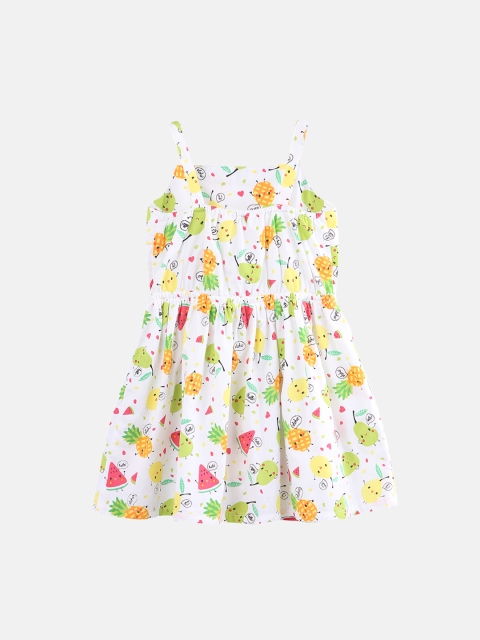

Beebay Girls White & Green Printed Fit and Flare Dress