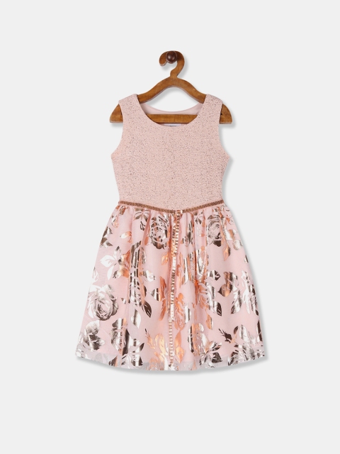 

The Childrens Place Girls Peach Floral Printed Fit and Flare Dress