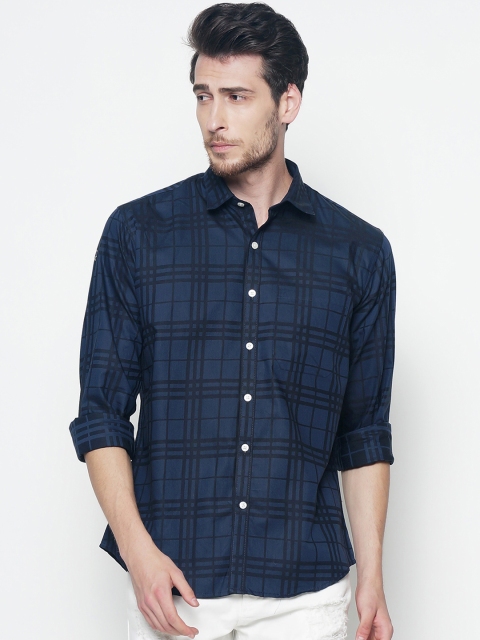 

Balista Men Navy Blue Regular Fit Checked Casual Shirt