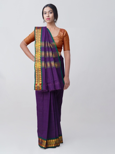 

Unnati Silks Violet & Golden Pure Cotton Handloom Chettinad Sustainable Saree