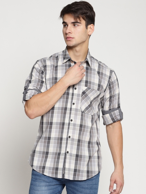 

Balista Men Grey & Beige Regular Fit Checked Casual Shirt