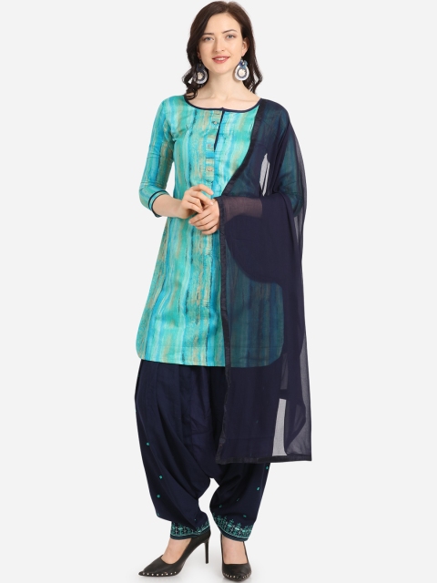 

Kvsfab Sea Green & Navy Blue Cotton Blend Unstitched Dress Material