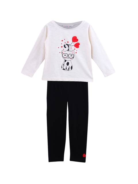 

Beebay Girls Off-White & Navy Blue Printed T-shirt with Leggings