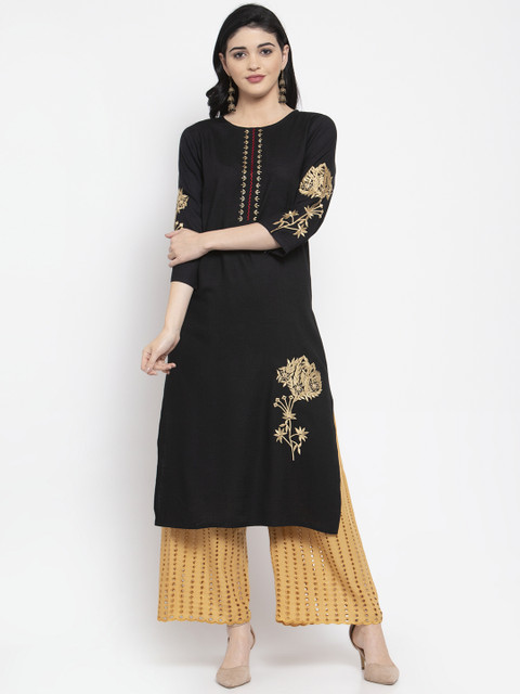 

Clora Creation Women Black & Beige Embroidered Kurta with Palazzos