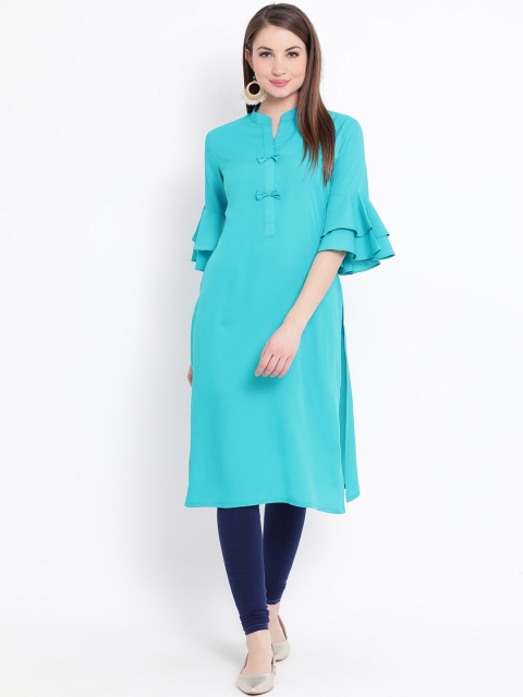 

FABNEST Women Blue Solid Straight Kurta