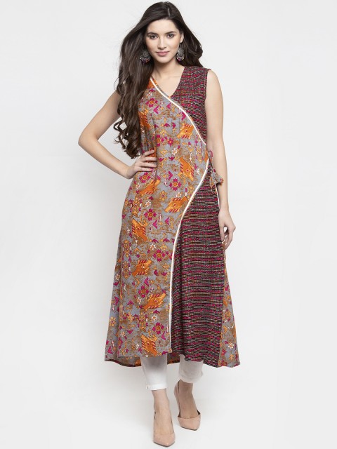 

Indibelle Women Grey & Brown Printed Kurta with Trousers