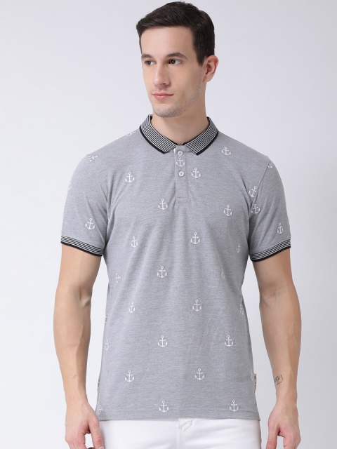 

Club York Men Grey Printed Polo Collar T-shirt