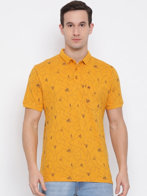 

Crimsoune Club Men Mustard Yellow Printed Polo Collar T-shirt