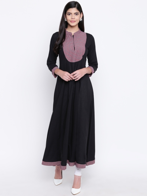 

FABNEST Women Black Yoke Design A-Line Kurta