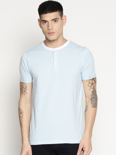 

IMPACKT Men Blue Printed Henley Neck T-shirt