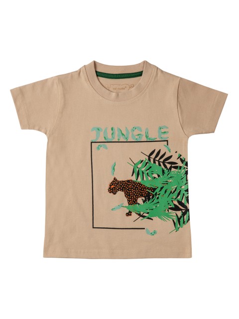 

Kid Studio Boys Beige & Green Printed Round Neck T-shirt