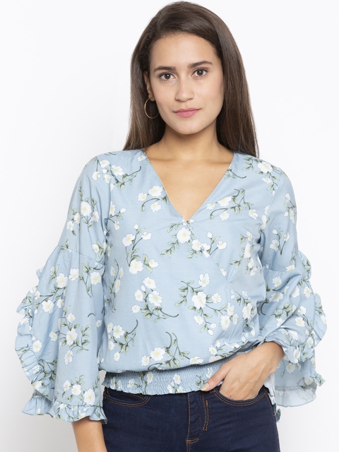 

Iti Women Blue Printed Blouson Top