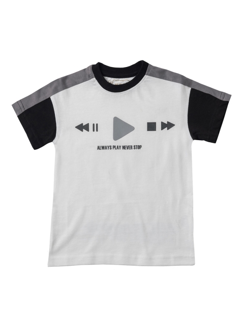 

Kid Studio Boys Off-White & Black Printed Round Neck T-shirt