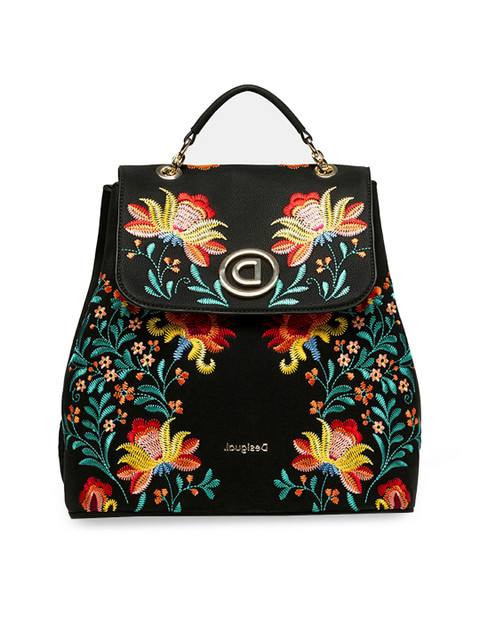 

Desigual Women Black & Orange Printed Backpack