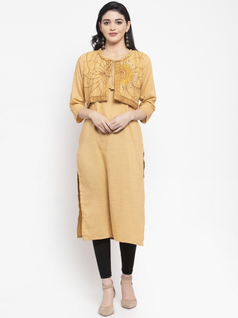 

Clora Creation Women Beige Embroidered Straight Kurta