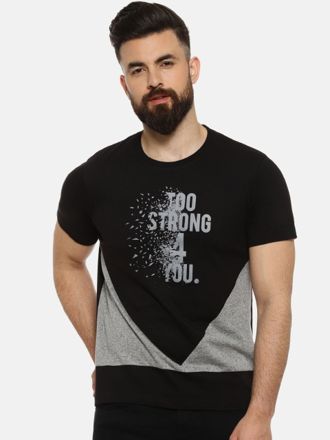 

Campus Sutra Men Black & Grey Printed Round Neck T-shirt