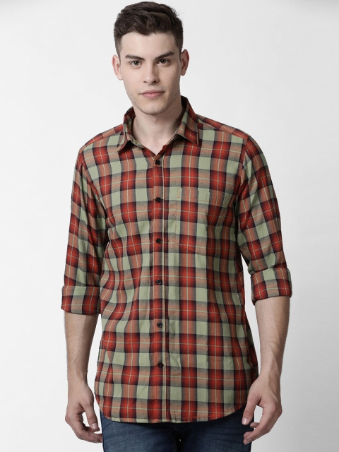 

Cross Court Men Red & Green Slim Fit Checked Casual Shirt