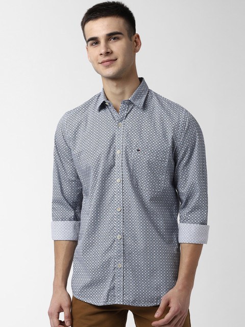 

Peter England Casuals Men Grey & Blue Slim Fit Printed Casual Shirt