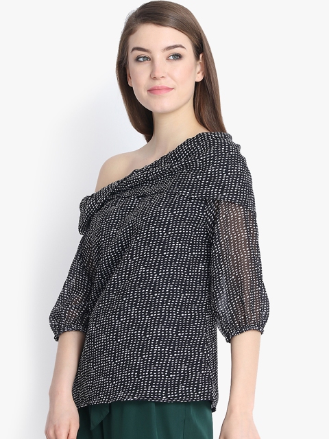 

yelloe Women Black & White Printed Bardot Top