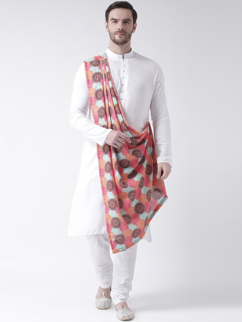 

DEYANN Men White Printed Drape Kurta with Churidar