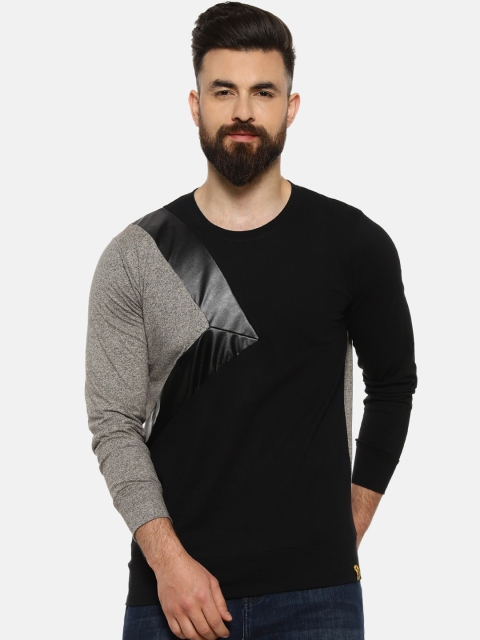 

Campus Sutra Men Black & Grey Colourblocked Round Neck T-shirt