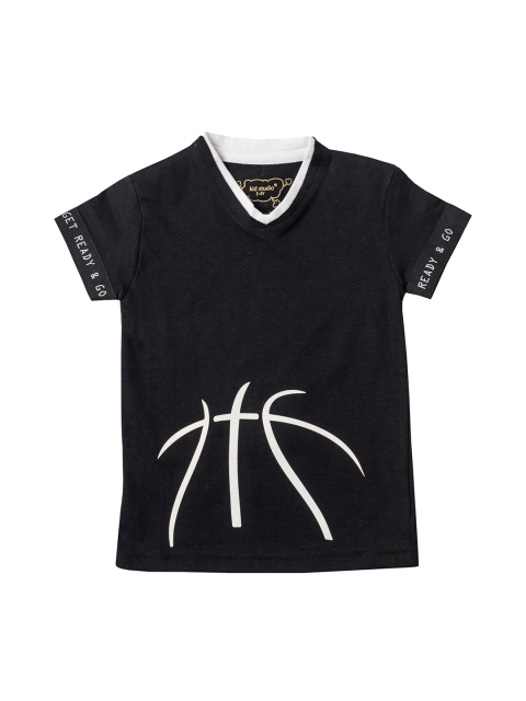 

Kid Studio Boys Black & White Printed V-Neck T-shirt