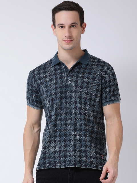 

Club York Men Blue Printed Polo Collar T-shirt
