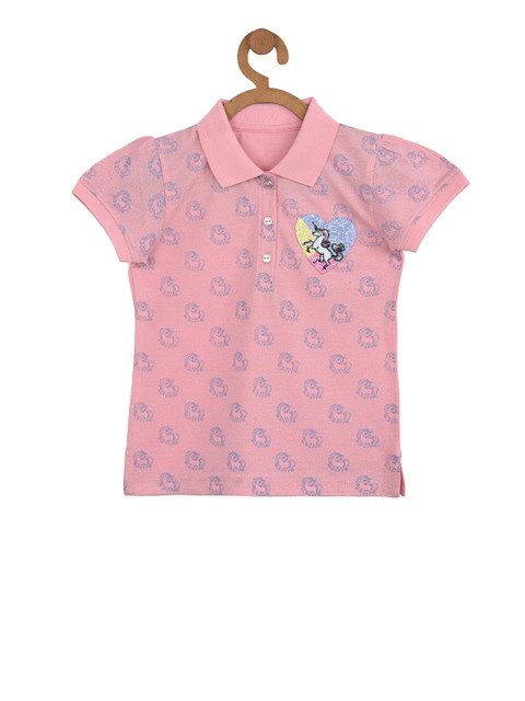 

Stupid Cupid Girls Pink & Blue Unicorn Printed Polo Collar T-shirt