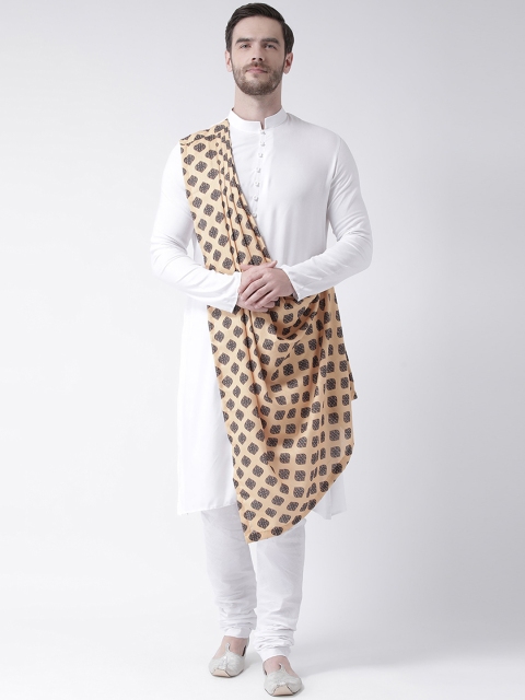 

DEYANN Men White & Beige Printed Kurta with Churidar & Attached Dupatta
