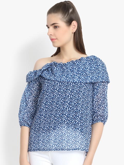 

yelloe Women Blue Printed Bardot Top