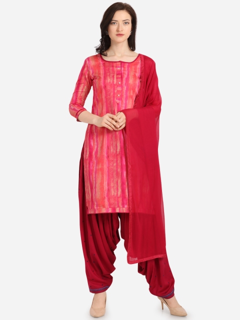 

Kvsfab Pink Cotton Blend Unstitched Dress Material