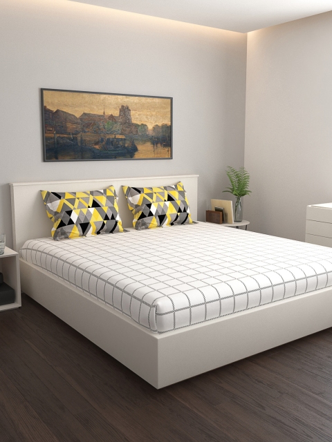 

daybreak White & Grey Geometric 180 TC Cotton 1 Queen Bedsheet with 2 Pillow Covers