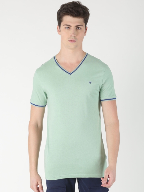 

Blue Saint Men Green Solid V-Neck T-shirt