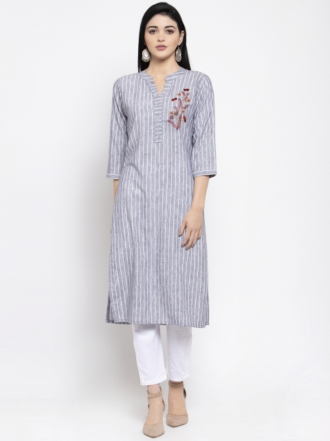 

Clora Creation Women Grey & White Striped Straight Kurta