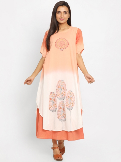 

Nakshi Women Peach-Coloured Printed A-Line Kurta