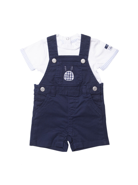 

Chicco Boys Navy Blue & White Solid T-shirt with Dungaree Shorts