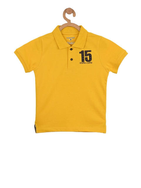 

Stupid Cupid Boys Mustard Yellow Printed Polo Collar T-shirt