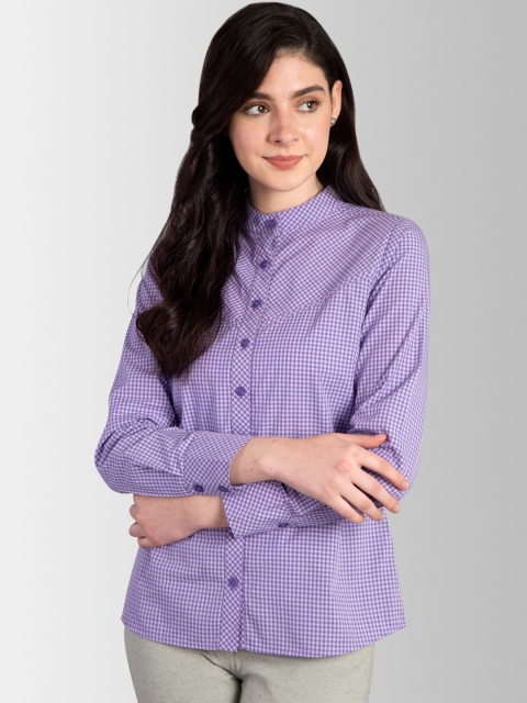 

FableStreet Women Purple Tailored Fit Checked Casual Shirt