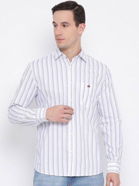 

Crimsoune Club Men White & Grey Slim Fit Striped Casual Shirt
